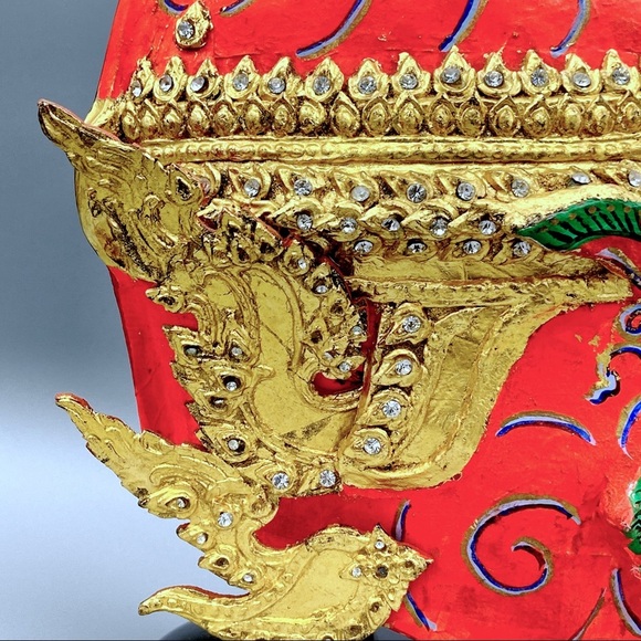 VINTAGE Life Size Red Demon Thai Khon Ramayana Vedic Classic Mask - Picture 3 of 8